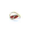 70e jaren geelgouden 14kt design ring met bloedkoraal en 5 diamanten