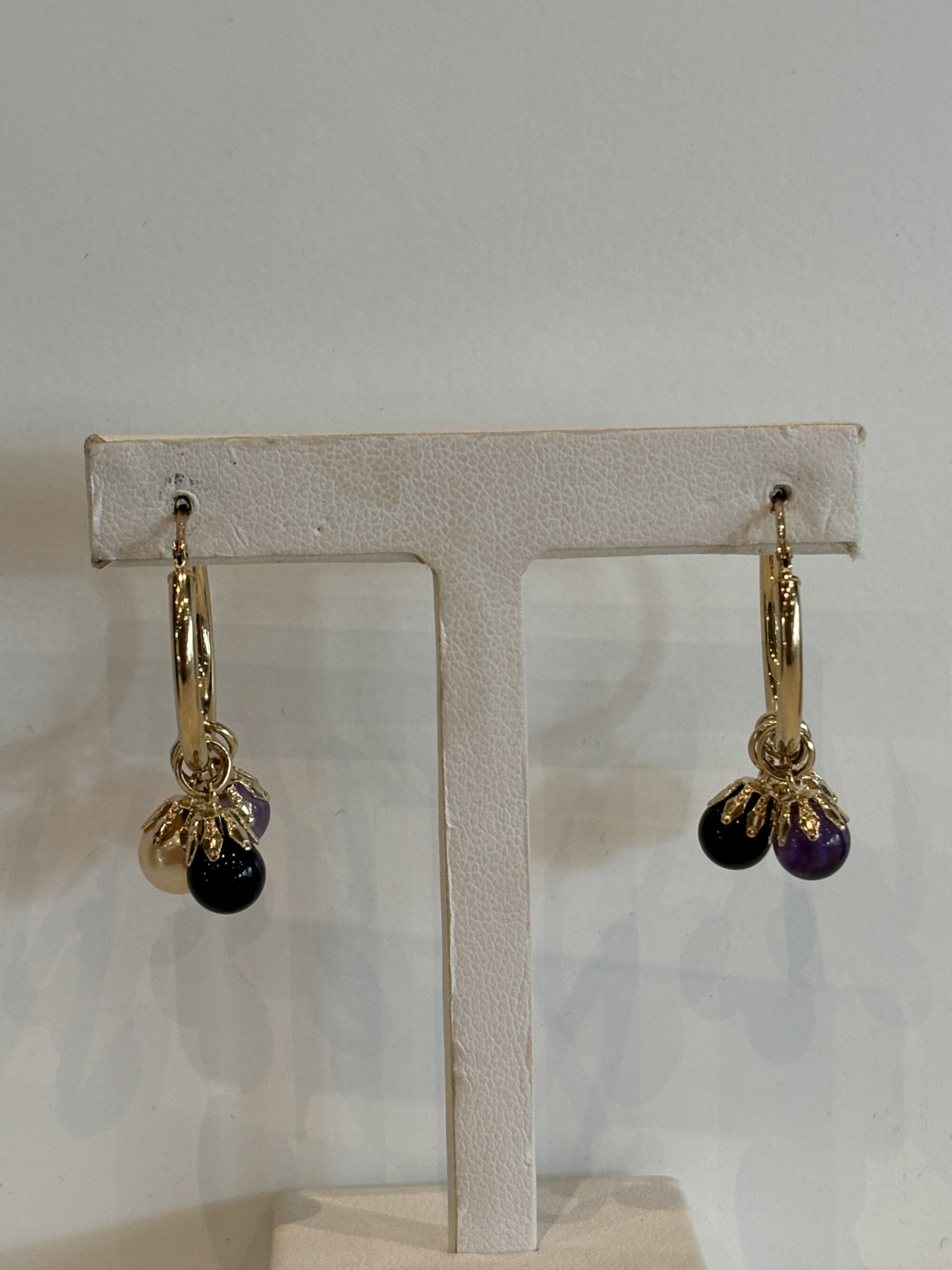 Set gouden creoolhangers met edelstenen - Afbeelding 2